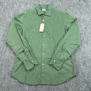 XACUS Shirt Men 15 1/4 40 Green Tailor Washed Cotton Long Sleeve Button Up Italy